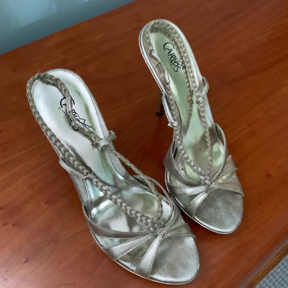 Carlos Santana metallic strappy heels